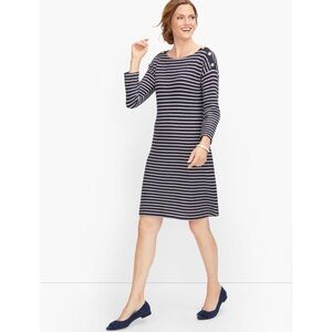 TALBOTS Knit Button Shoulder Sheath Dress in Navy Stripe